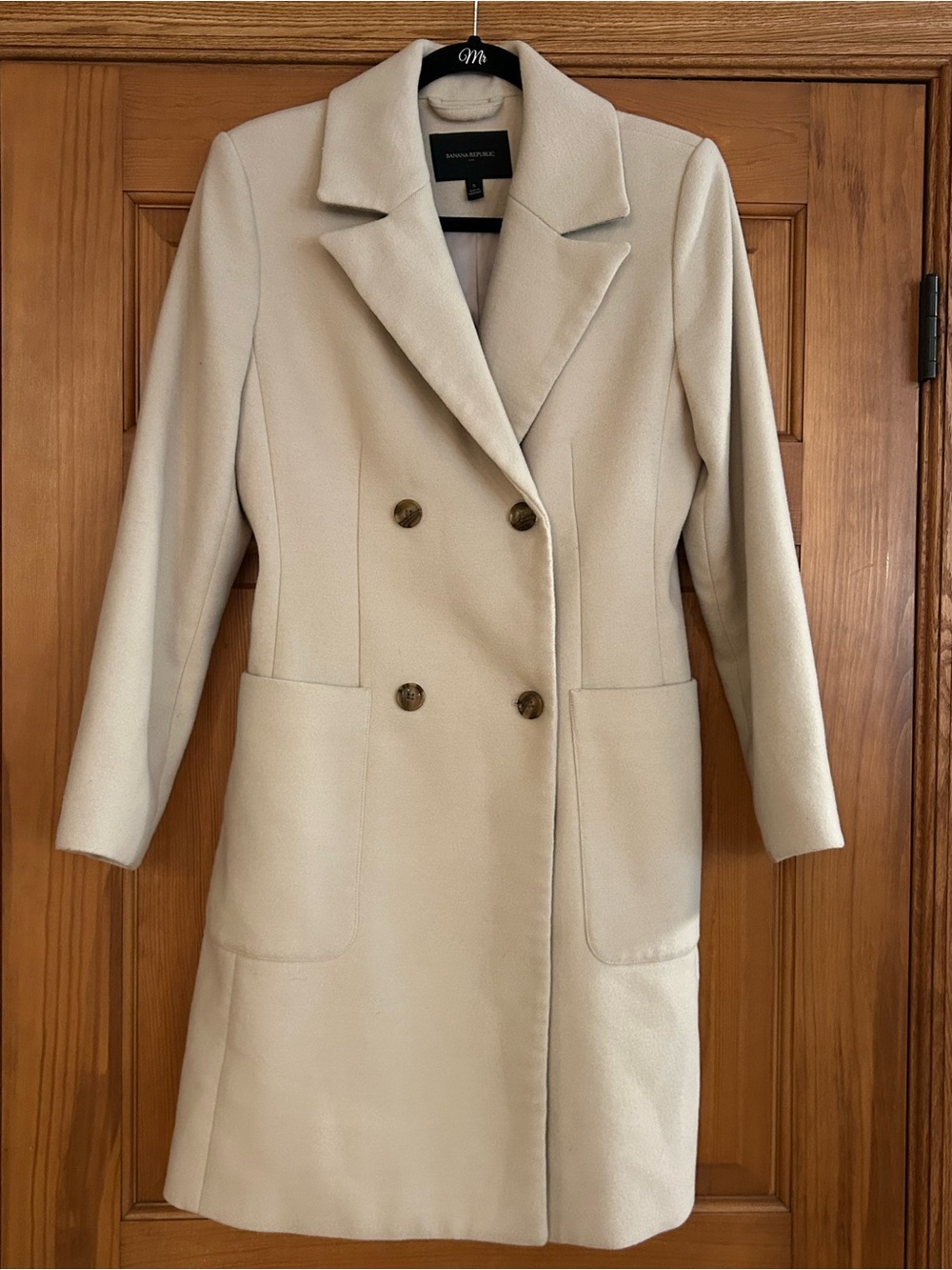 Banana Republic Cream Double-Breasted Wool-Blend Trench Coat